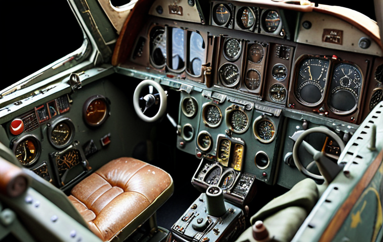** Close-up of a highly detailed resin model airplane cockpit, showcasing intricate instruments and realistic weathering. Focus on the artistry and craftsmanship involved.
**
